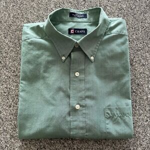 Chaps Shirt Button Down Mens L Green Classic Fit 16.5 (34/35) Wrinkle Free‎